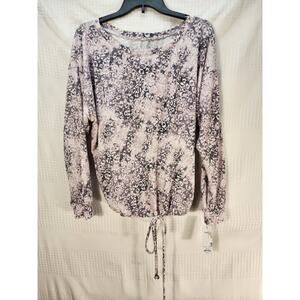 Lilac And London Dolman Shirt Size Large Scoop Neck Tie Bottom Hem Animal Print
